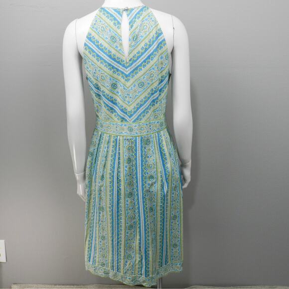 Ann Taylor Halter Midi Dress Sz 8 Petite Blue Green Paisley Floral Stripe Retro - Picture 8 of 13